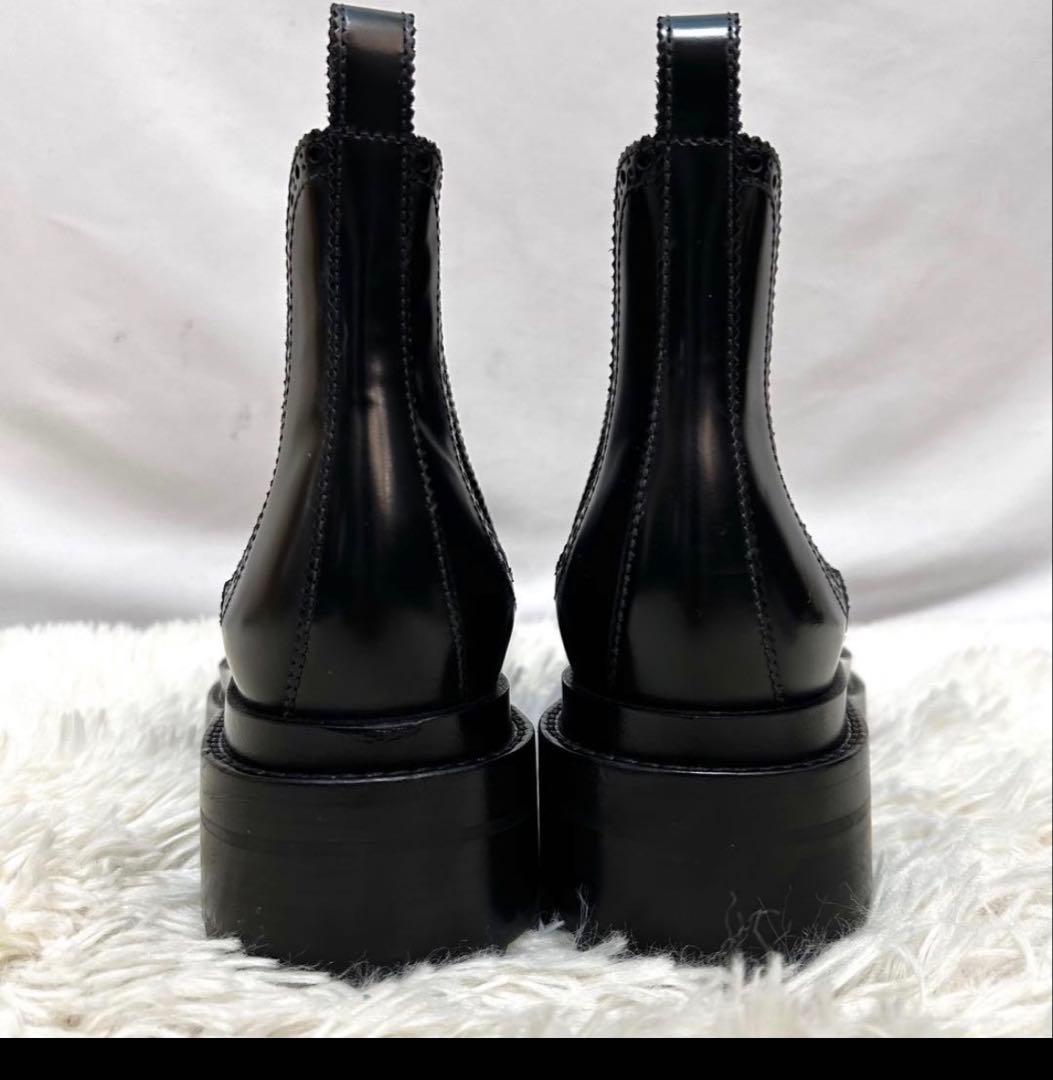 美品 HERMES サイドゴアブーツ ブラック ウィングチップ レザー 保存袋