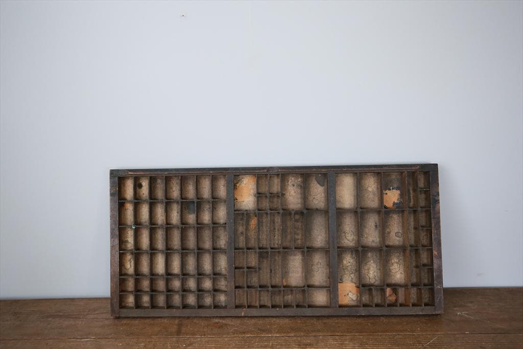英国アンティーク木製プリンタトレイ/飾り棚/枡ケース/小物入れ(92-46