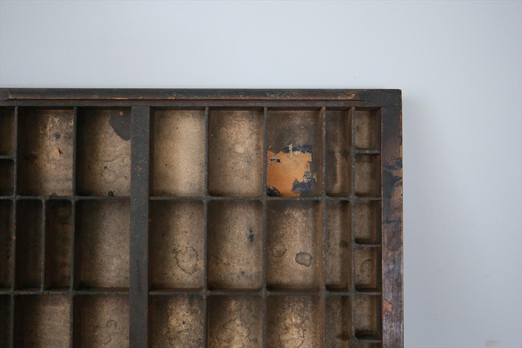 英国アンティーク木製プリンタトレイ/飾り棚/枡ケース/小物入れ(92-46