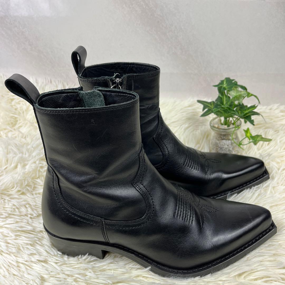 ZARA】ザラ（40）ブーツ メンズ レザー ウエスタンブーツ - メルカリ
