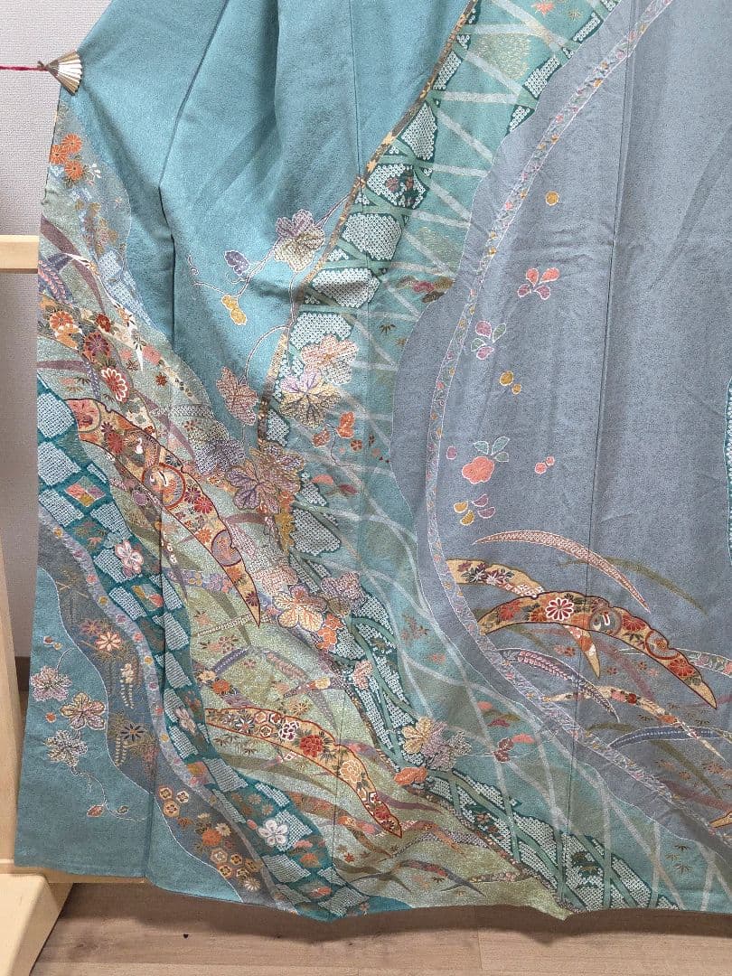 C◇着物くつろぎ 吉祥文様 金彩 宝尽し 雪輪 露草 袷 正絹 訪問着 着物