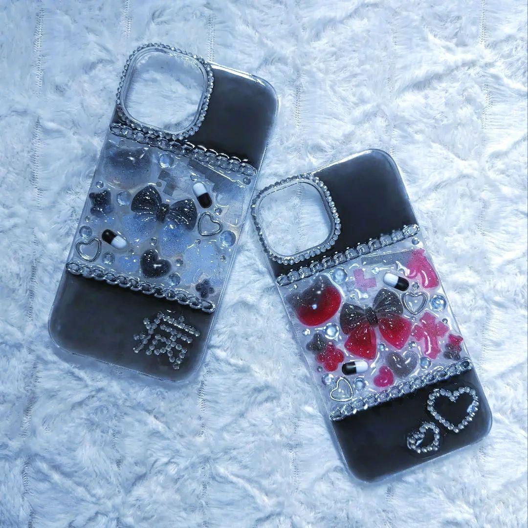 サブカル 地雷 ハンドメイドスマホケース 病みかわ ハート リボン Y2K