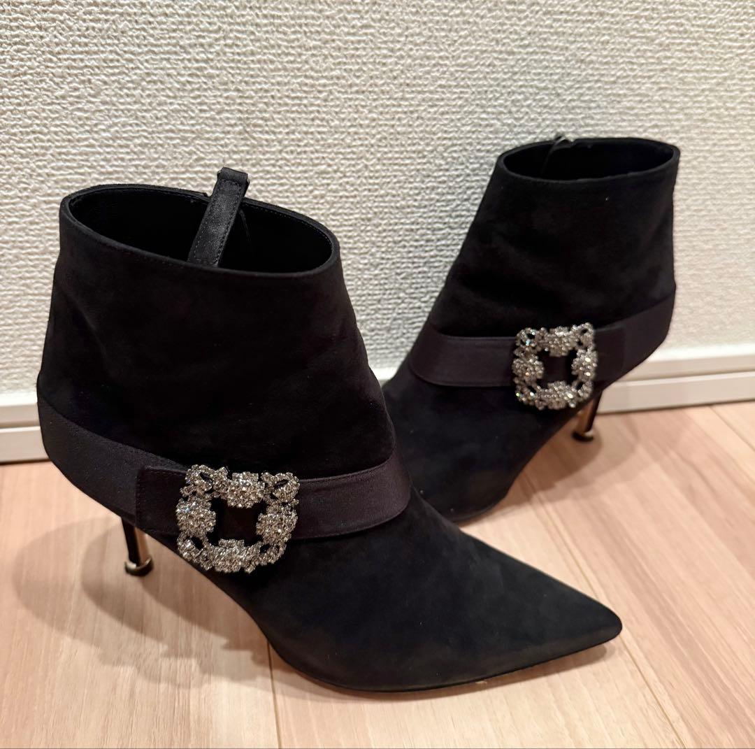 MANOLO BLAHNIK ハンギシスエード アンクルブーツ 37 MANOLO BLAHNIK