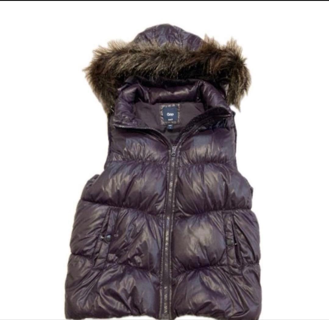 00s y2k GAP ファー ダウン ベスト フード グランジ パーカー 光沢