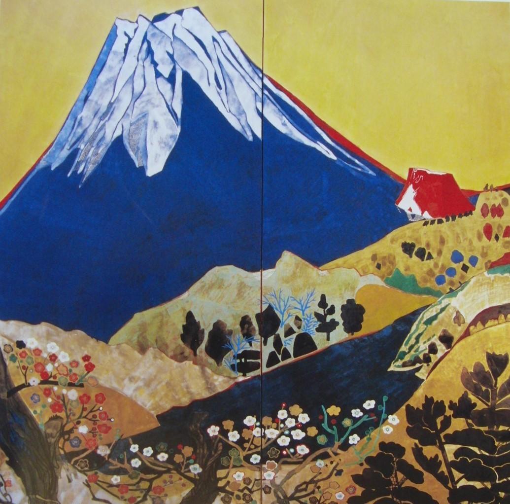 片岡 球子、【春の富士（梅）】、大判、超希少画集・額装画、状態良好 片岡 球子、【春の富士（梅）】、大判、超希少画集・額装画、状態良好
