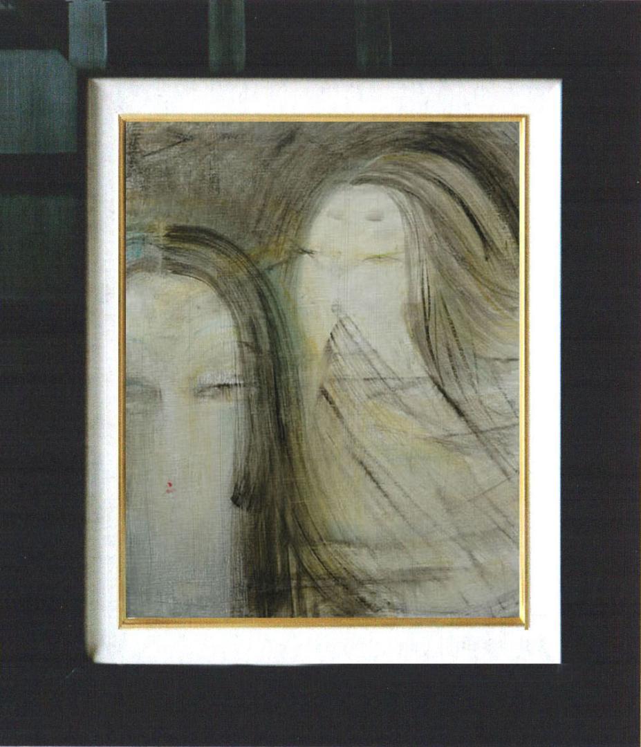 油絵 絵 絵画インテリア 額付(青緑＋金色の枠) F6-050413 人物女性