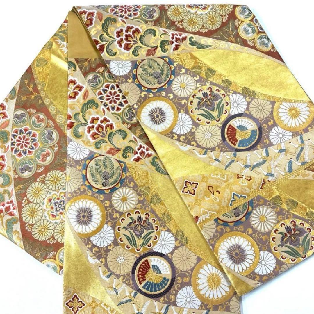 高級 正絹 六通 袋帯 鶴 宝 華文 花文 - メルカリ