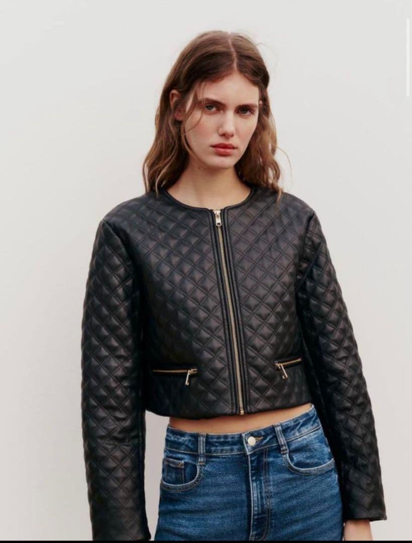 ZARA ショートキルティングフェイクレザージャケット S - メルカリ