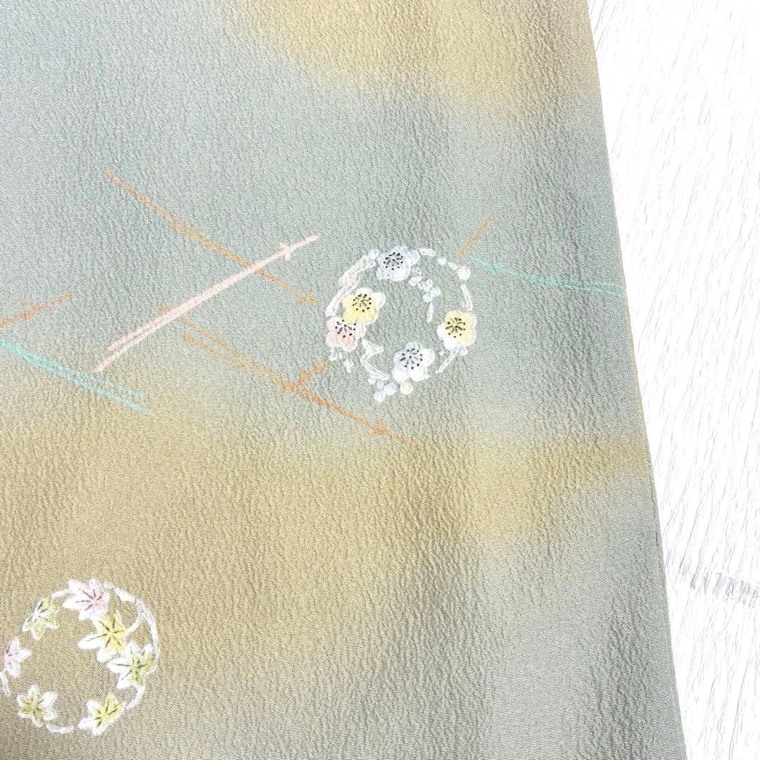 良品✨】東レシルック さんび 洗える着物 小紋 ぼかし染め 青磁鼠×砂色