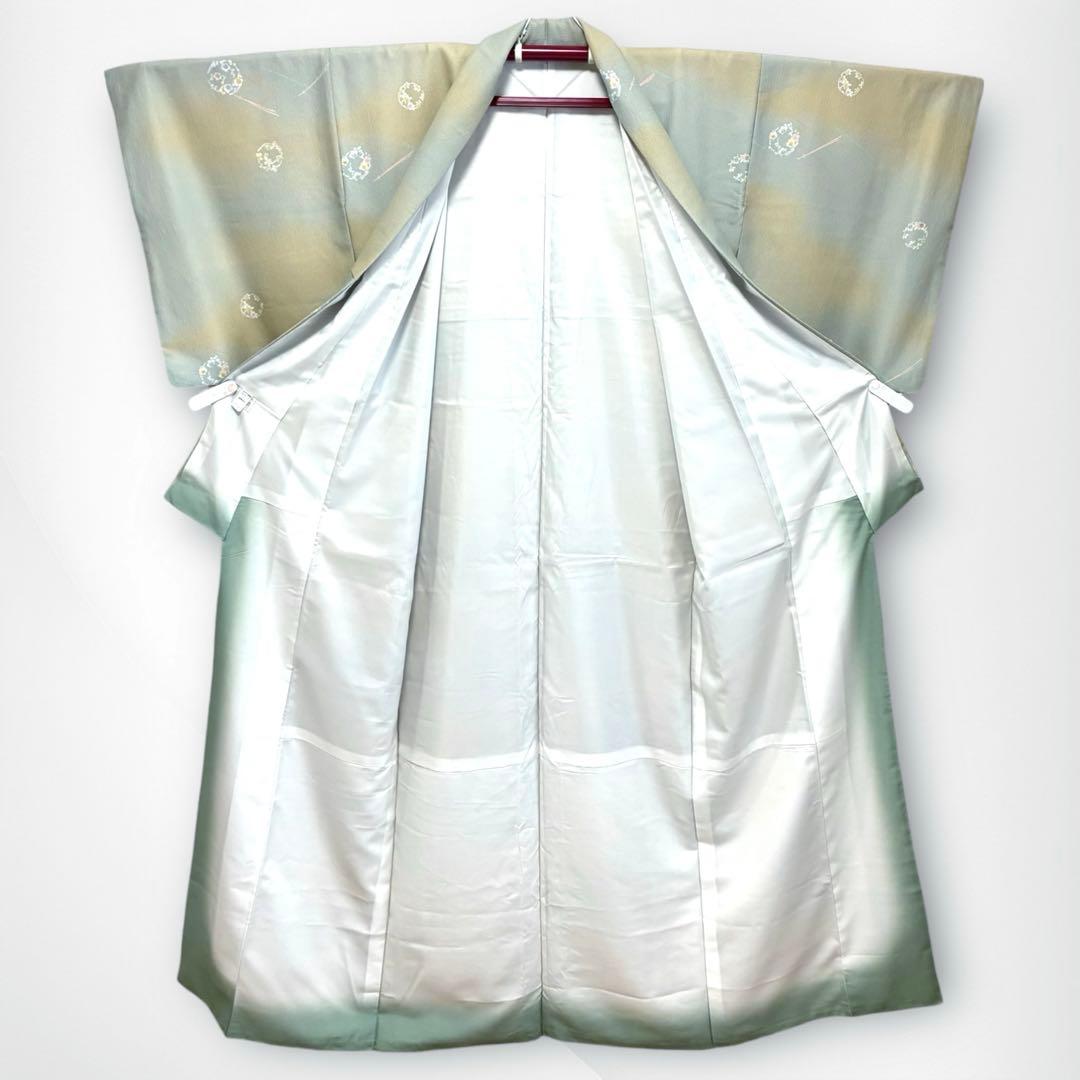 良品✨】東レシルック さんび 洗える着物 小紋 ぼかし染め 青磁鼠×砂色