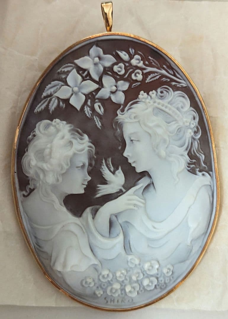 K18 シェルカメオ 大型 ブローチ ペンダント兼用 彫刻美 ヴィンテージ CAMEO（カメオ） Alessandro Crispino作 サードニクスシェル K18