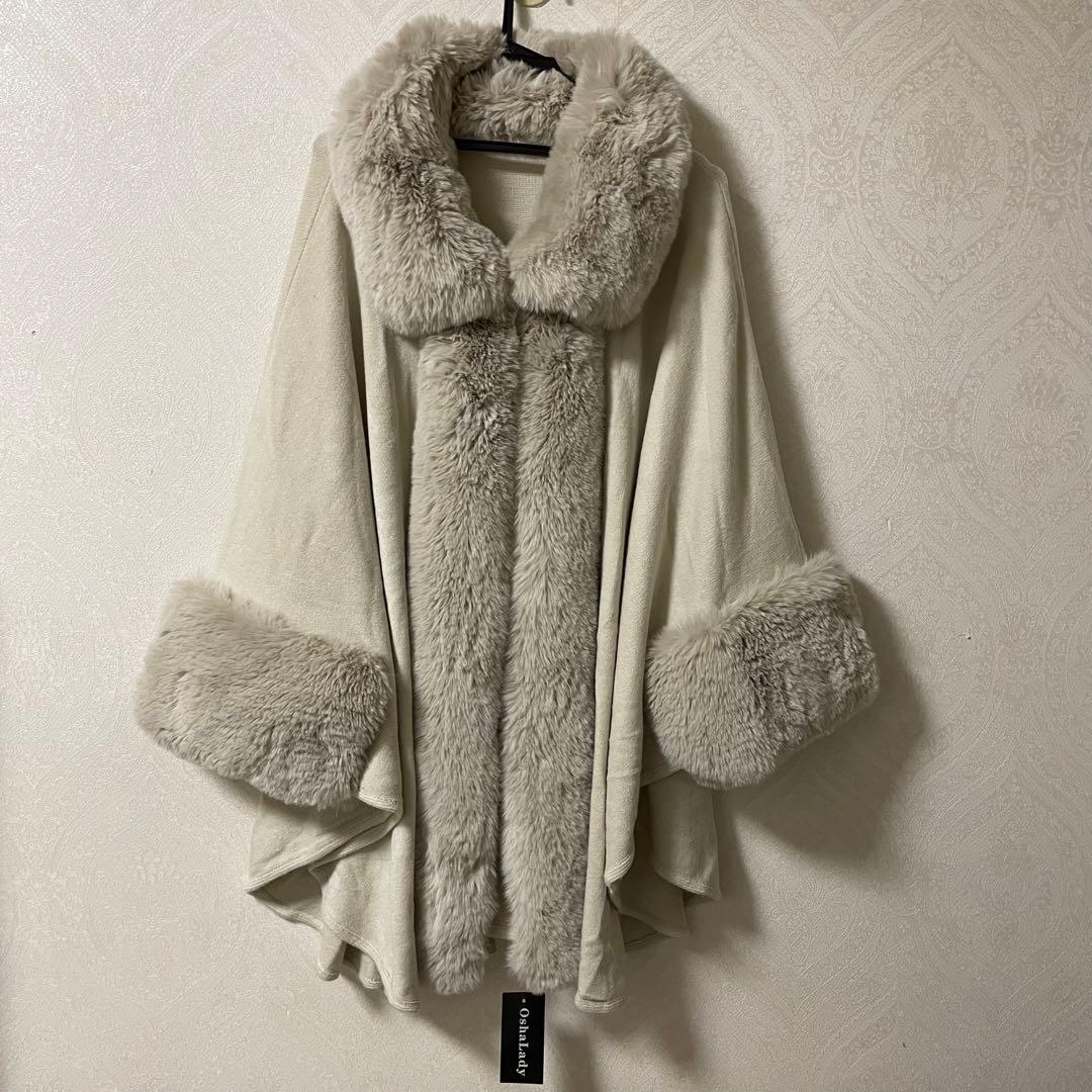 Oshalady ファー付きグレーポンチョ 新品タグ付きM~L - メルカリ