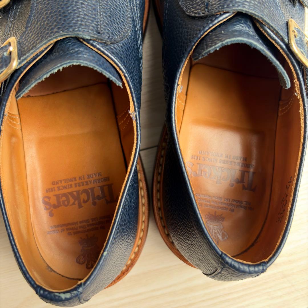 福井CLARK別注】トリッカーズ ダブルモンク UK8 ネイビー シボ革