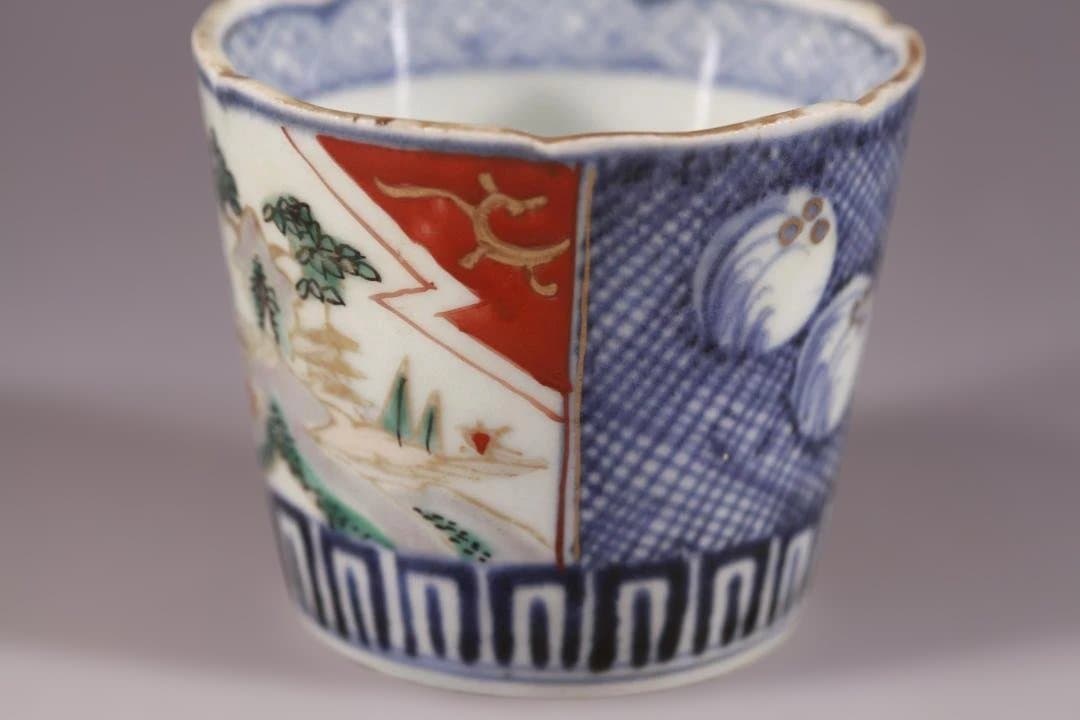 167 古伊万里 KOIMARI 染付 よろけ縞文 覗猪口 | imarimaru 625 古伊万里