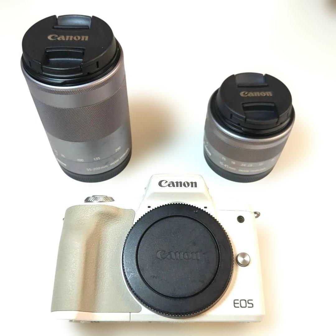 ♪Canon EOS kiss M ホワイト ミラーレスカメラ レンズ3本付き EOS Kiss M ミラーレス一眼カメラ ホワイト EOSKISSMWHWZK [ズーム