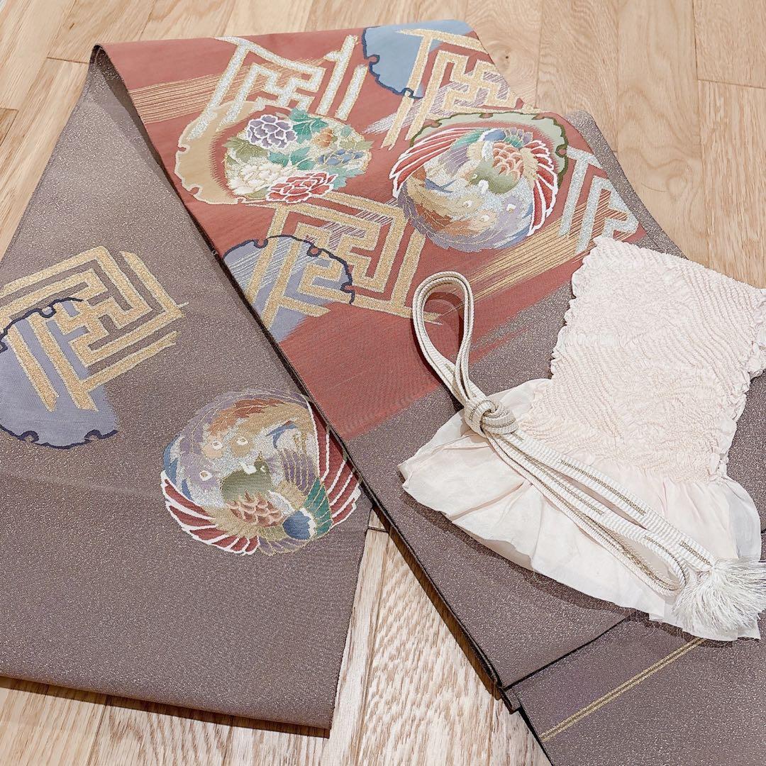 正絹 付け下げ フルセット 裄65 卒業式 入学式 お宮参 袋帯 S グレー