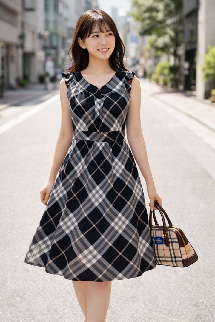 希少 バーバリーブルーレーベル ウールチェックワンピース 36 - メルカリ