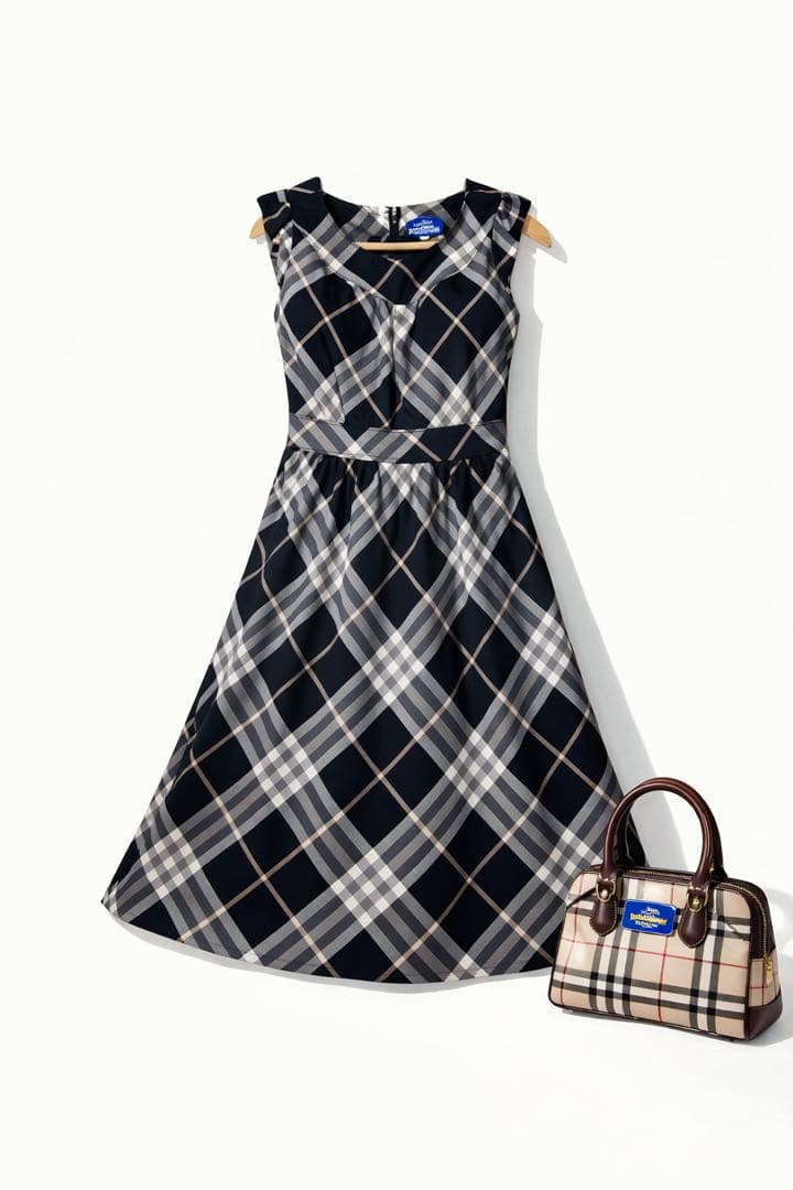 希少 バーバリーブルーレーベル ウールチェックワンピース 36 - メルカリ