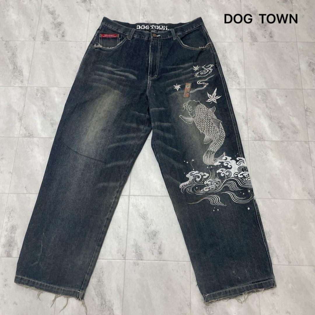 ドッグタウン デニムパンツ 黒龍 鯉刺繍 ビッグシルエット ヒップ