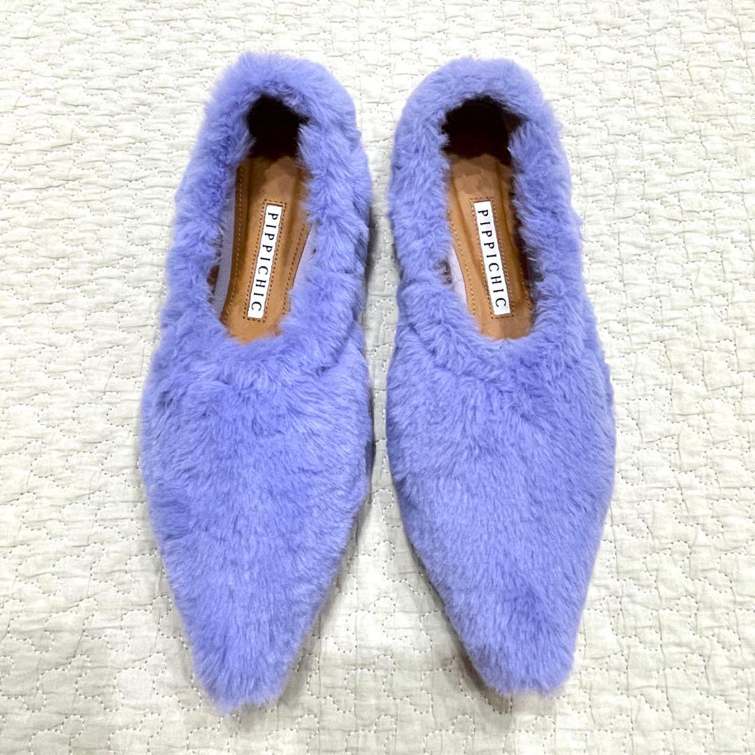 【PIPPICHIC】フラットシューズ《36》23cm ファー ラベンダー 紫