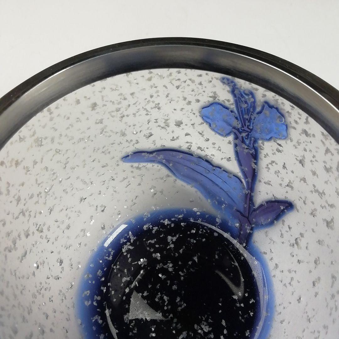 Ｗ４３　棗　『砂彫硝子　つゆ草』『茶器』『松本正雄 作』　共箱　茶道具