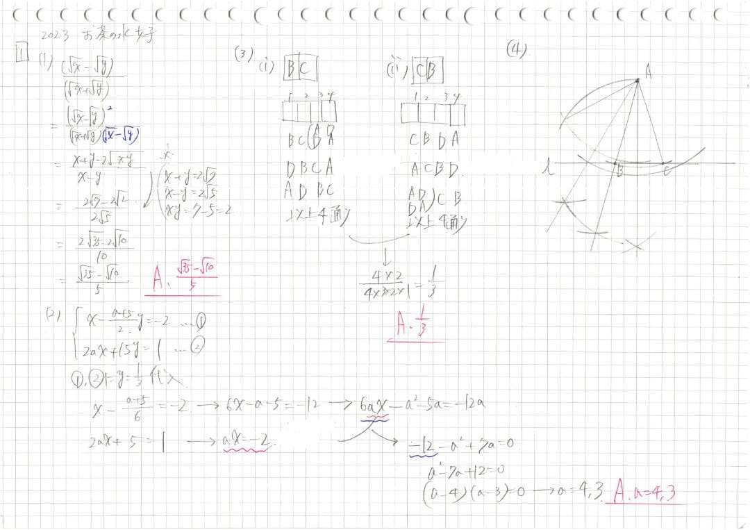 今だけ3割引 塾講師オリジナル数学解説 お茶女 高校入試 過去問 2017-