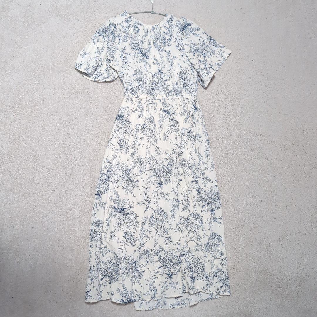 花柄 半袖 ロングワンピース 白/青 グレイル - メルカリ