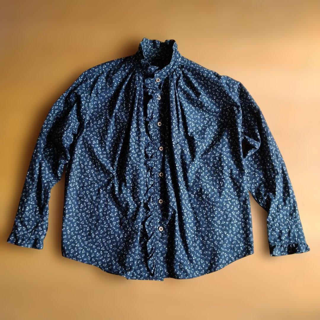45R 雲間草プリントのフリルブラウス インディゴ／サイズ2 - メルカリ