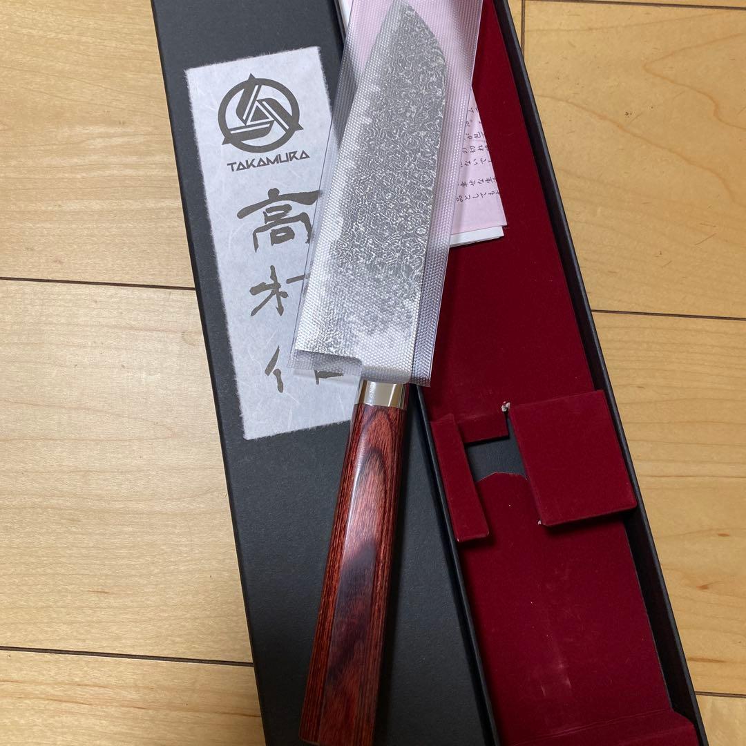 値下げ高村刃物 高村作 打雲花 紅色ハンドル 三徳包丁 165mm - メルカリ