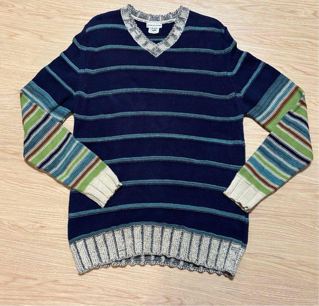 DRIES VAN NOTEN M ネイビー ストライプ Vネック セーター - メルカリ