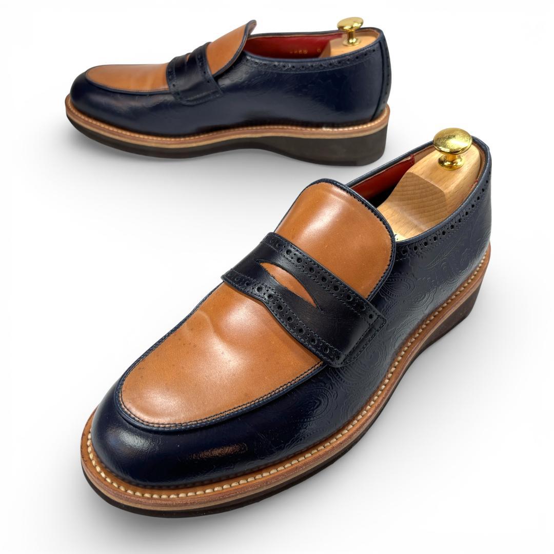 希少 RJB コードバン ローファー 9 27cm フラットヘッド 紺薄茶 - 靴最