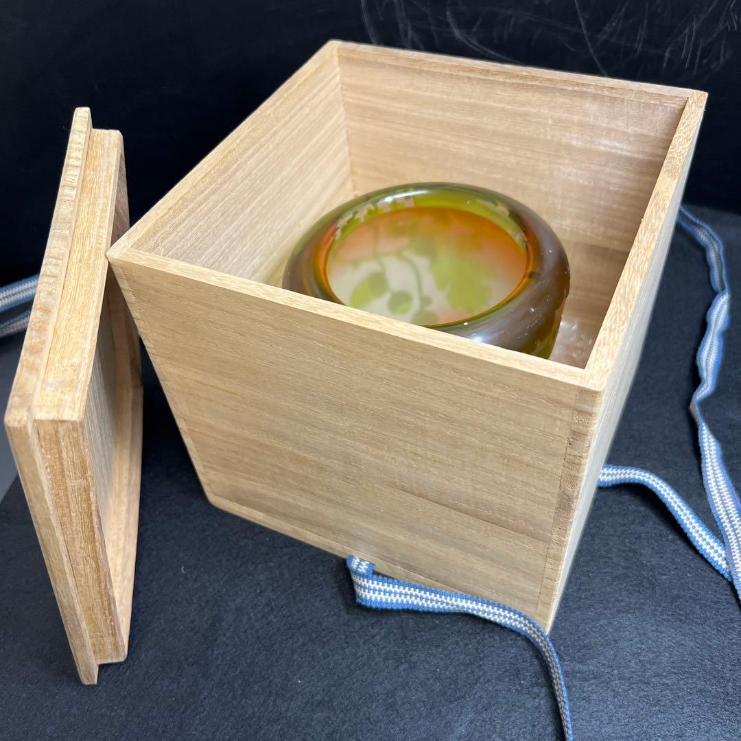 エミール・ガレ 第二期工房酸化腐食彫花入 木箱 幅約14