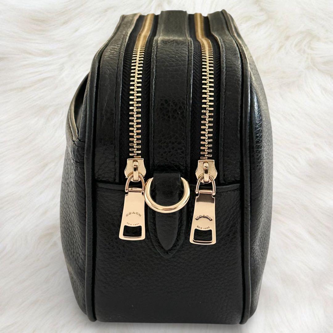 美品 コーチ ジェス カメラバッグ 2way ダブルジップ シボ革 ブラック