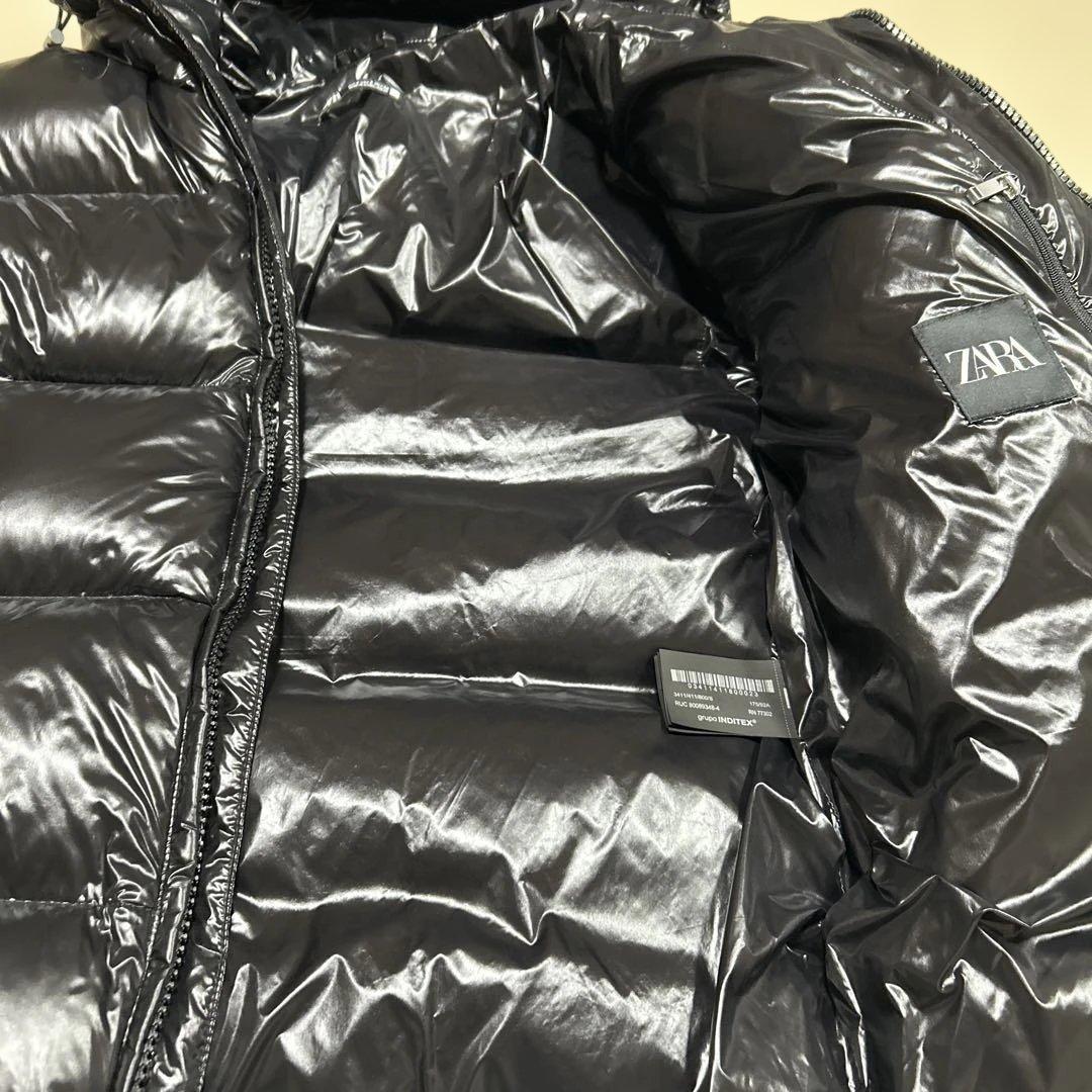 ZARA 】 ダウンジャケット フード付き 光沢ブラック S 希少 ヘタリ無し