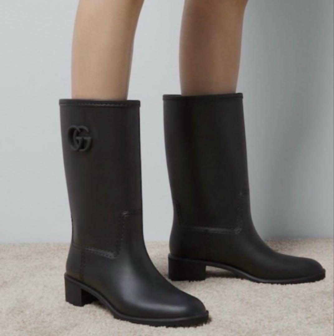 GUCCI マーモント レインブーツ長靴ミドルブーツマットラバーブラック GUCCI（グッチ） レインブーツ GG ロングブーツ 雨靴 ラバー ブラック