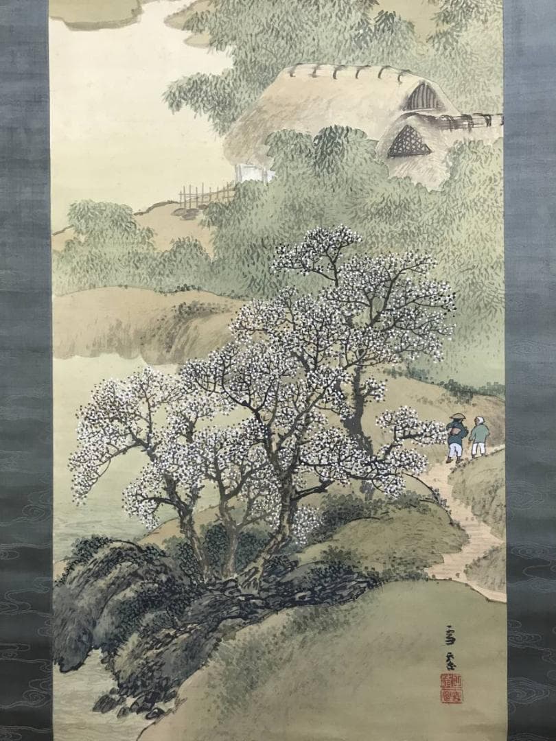 真作/岡田雪窓/春景遠山雪之図/山水図/雪景山水図/掛軸/