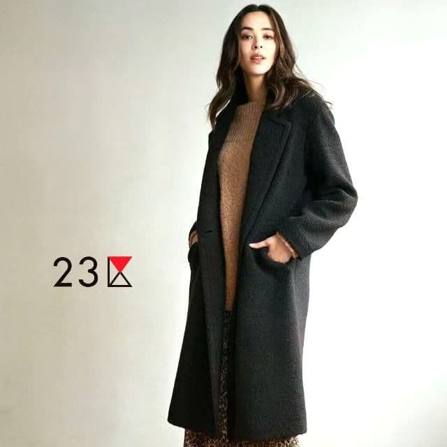 美品 6.7万 23区 ウール混 ボアジャージードロップショルダーコート 38