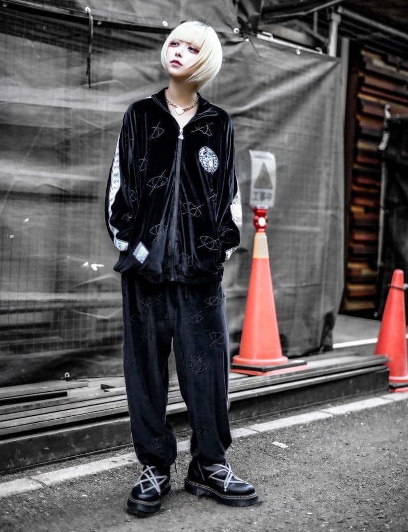 GALFY×KRY ぴかぴかラインストーン ジャージセットアップ 黒×ホワイト