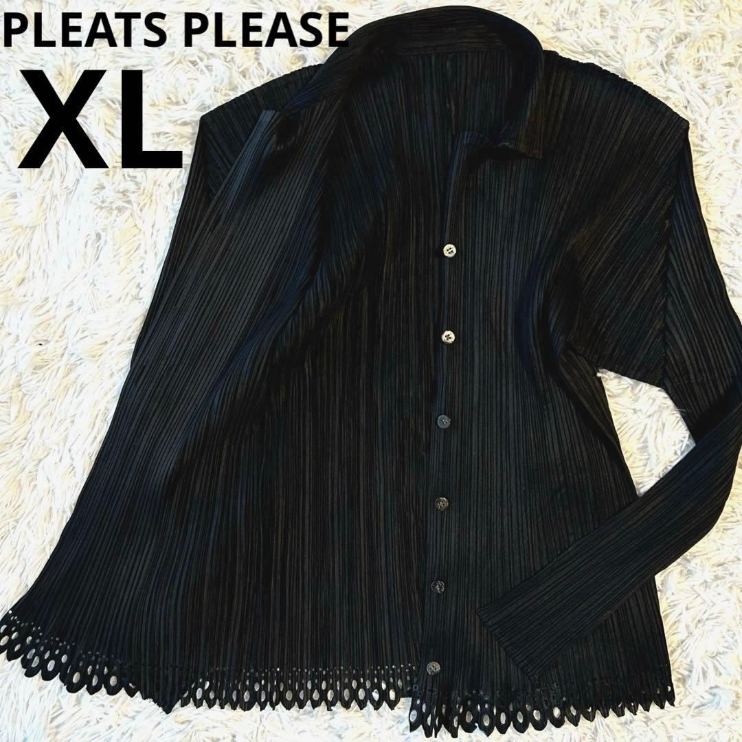 プリーツプリーズ イッセイミヤケ 長袖ブラウス シャツ スカラップ裾 ブラック PLEATS PLEASE ISSEY MIYAKE - 美品 プリーツプリーズ イッセイミヤケ