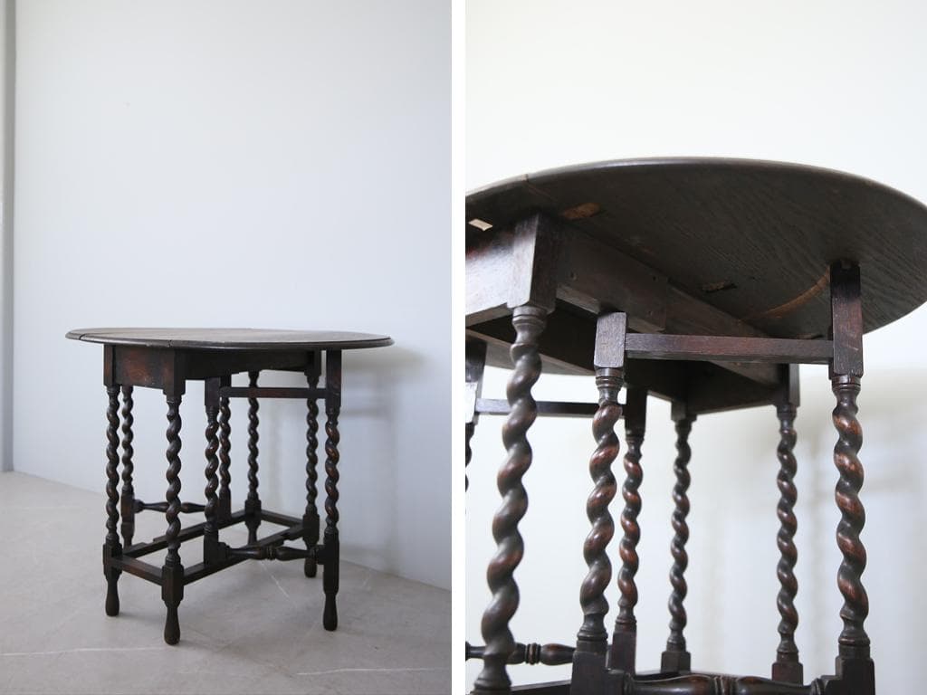 英国アンティーク木製ゲートレッグテーブル/ダイニング机バタフライ(89