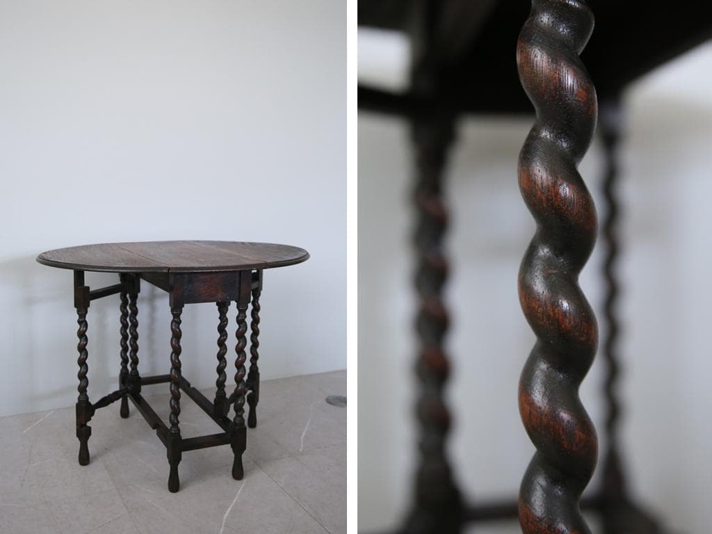 英国アンティーク木製ゲートレッグテーブル/ダイニング机バタフライ(89