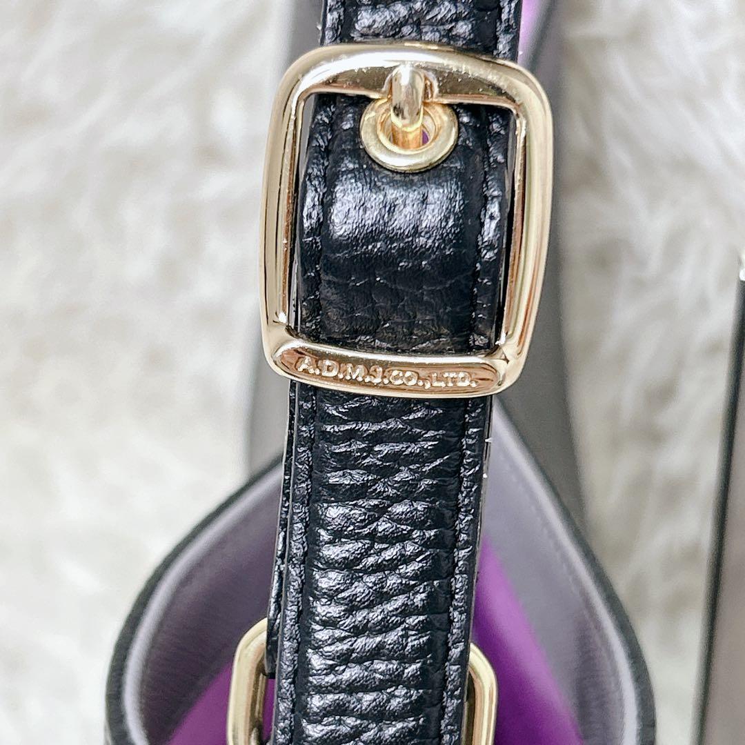 A.D.M.J 高級 本革 ワンショルダー 黒 シボ革 A4 ポーチ付 GC付き