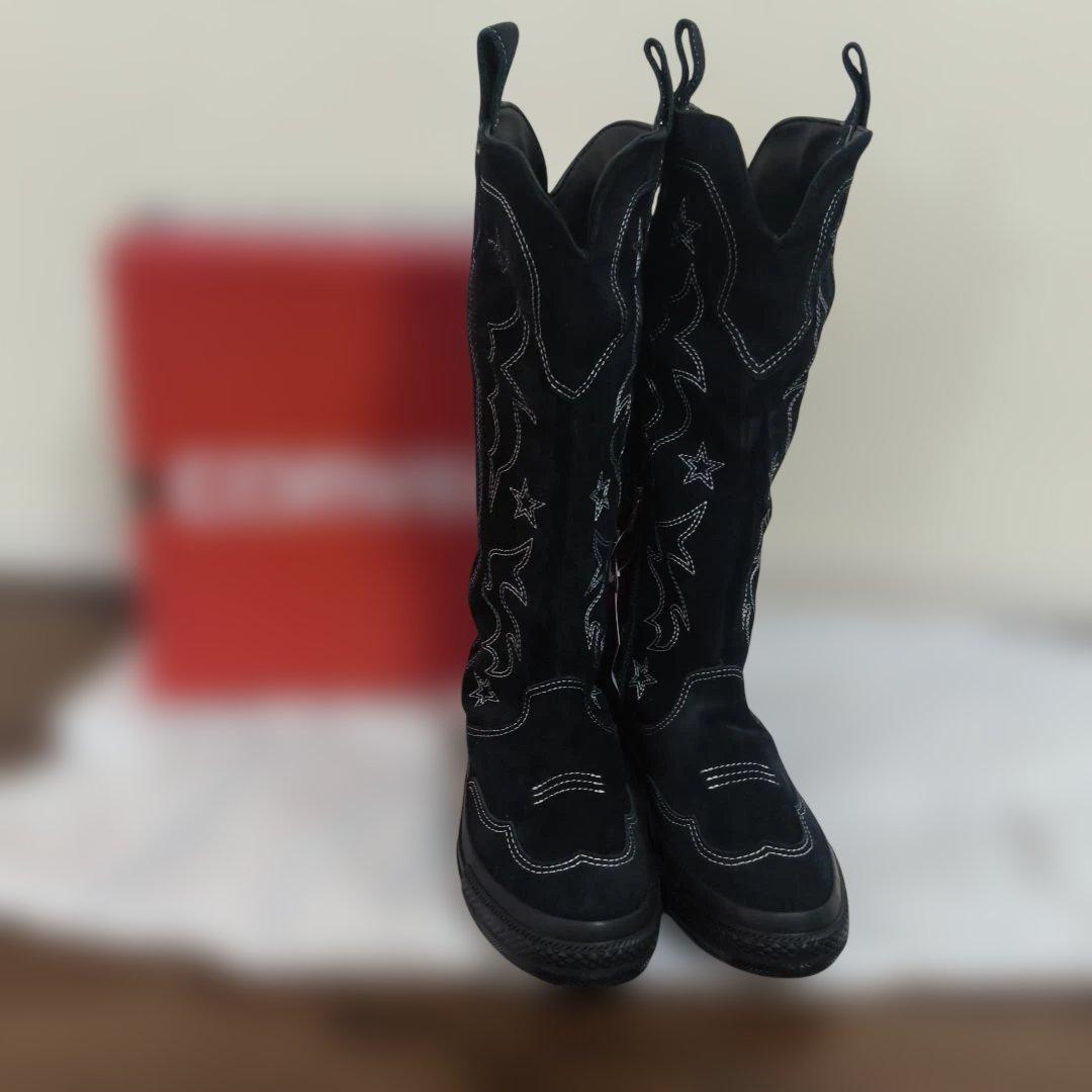 完売品コンバース ウエスタンブーツ ブラック ジップ スエード 刺繍 美