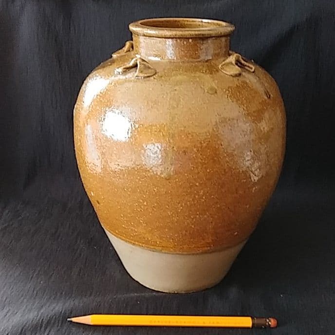信楽(しがらき)*四耳(しじ)茶壺」焼小壺(高さ20cm) 骨董アンティーク