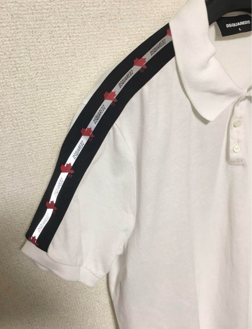 21SS DSQUARED2 ホワイト Leaf TAPE ポロシャツ