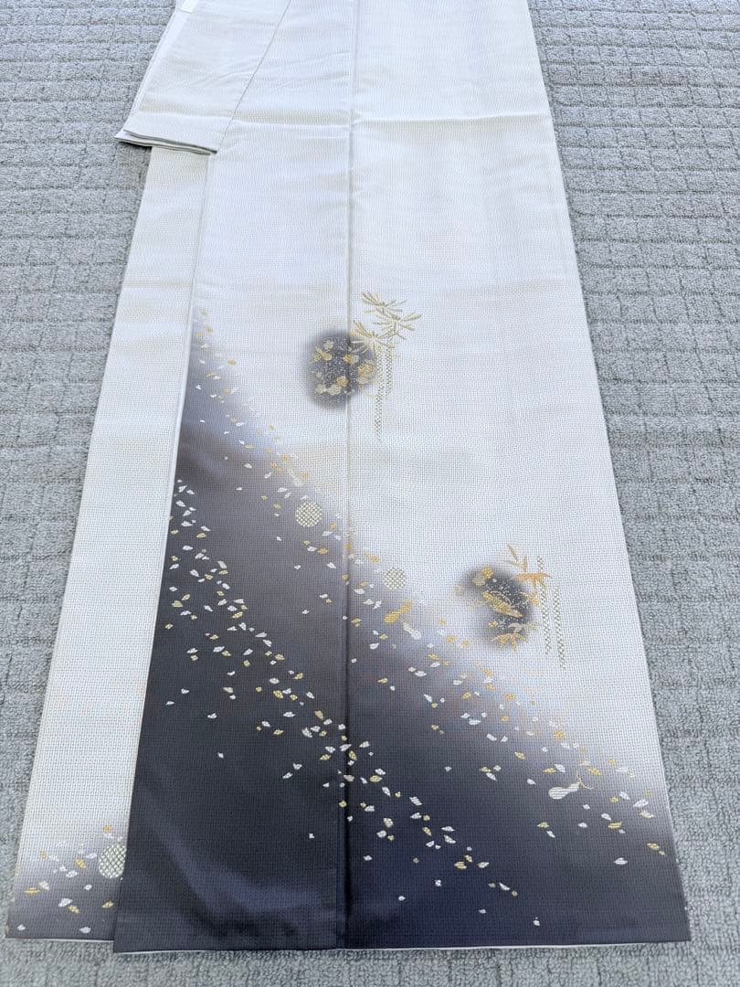 未使用 高級 訪問着 正絹 袷 白大島紬 刺繍 ホワイト 暈し染め パール