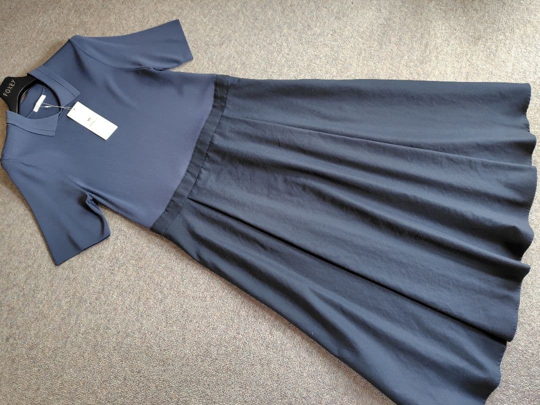 新品 AMACA アマカ 布帛コンビニットワンピース 38 ネイビー46200円