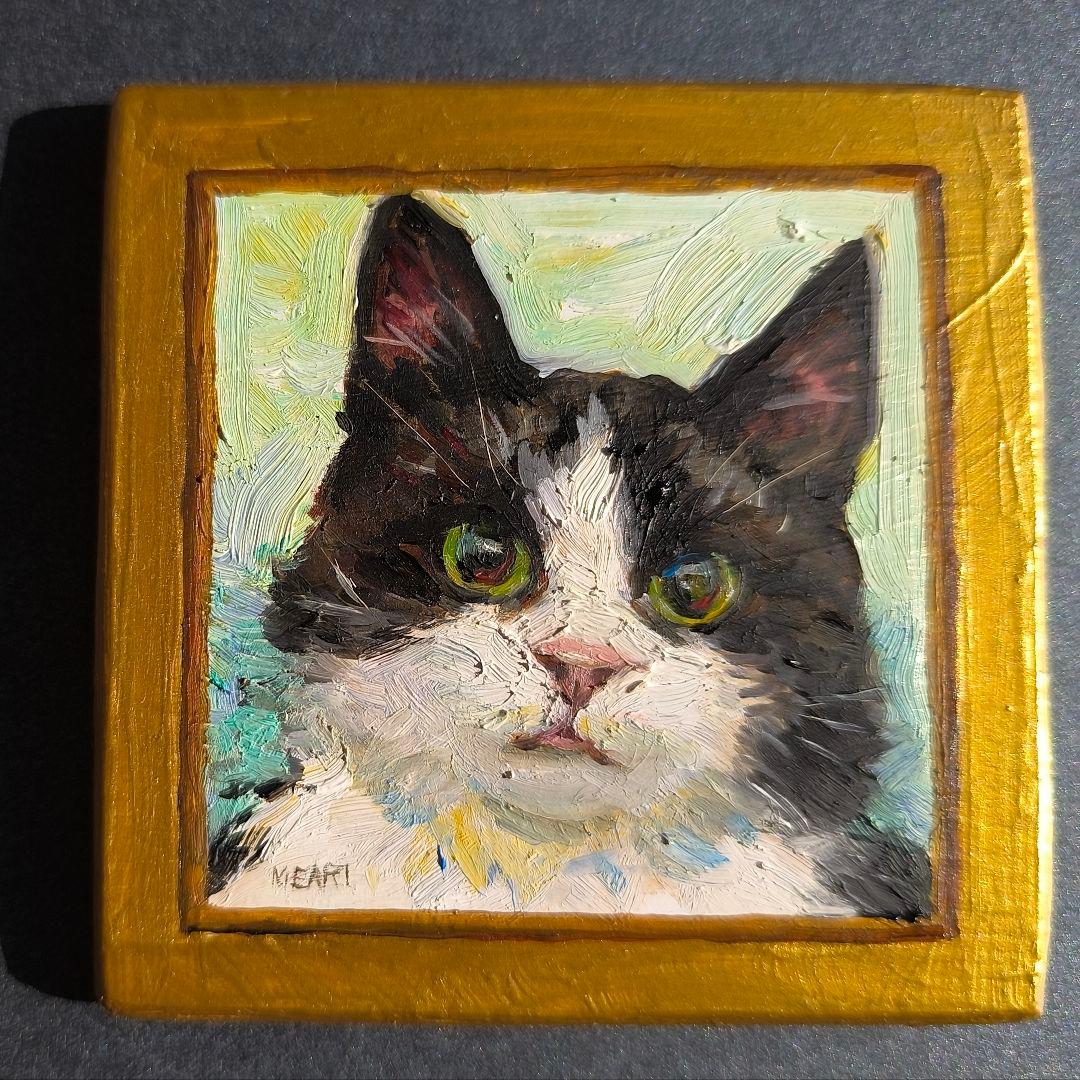 猫 油絵 原画 手描き 油彩 ミニ絵画 - メルカリ
