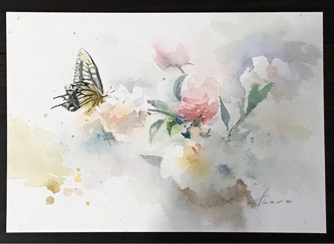 黒川達也 「アゲハ蝶」 水彩画 真作 宮永岳彦師事 シートの状態 額無し
