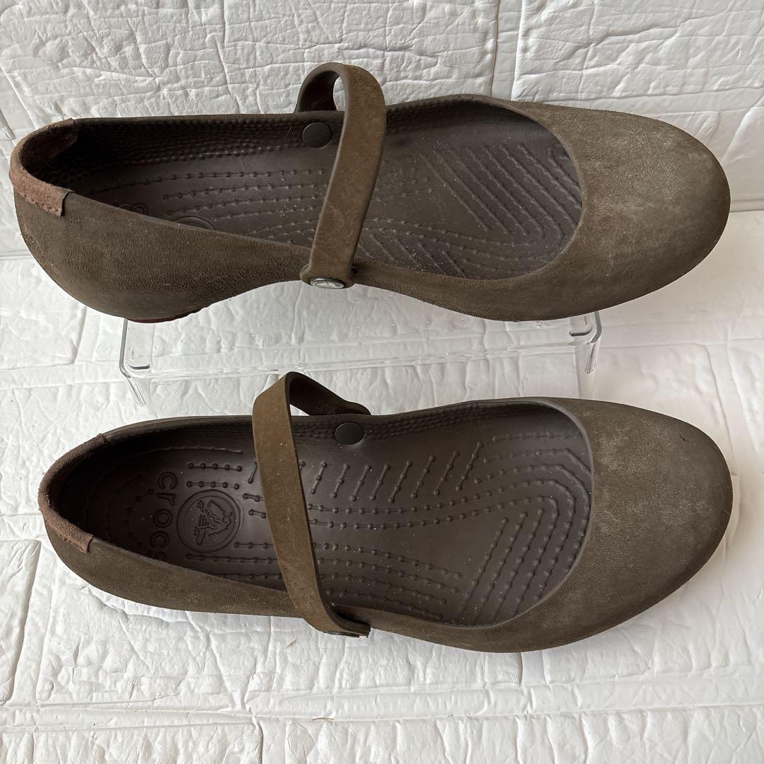 crocs クロックス アリス ワークW7 フラット ブラウン ストラップ